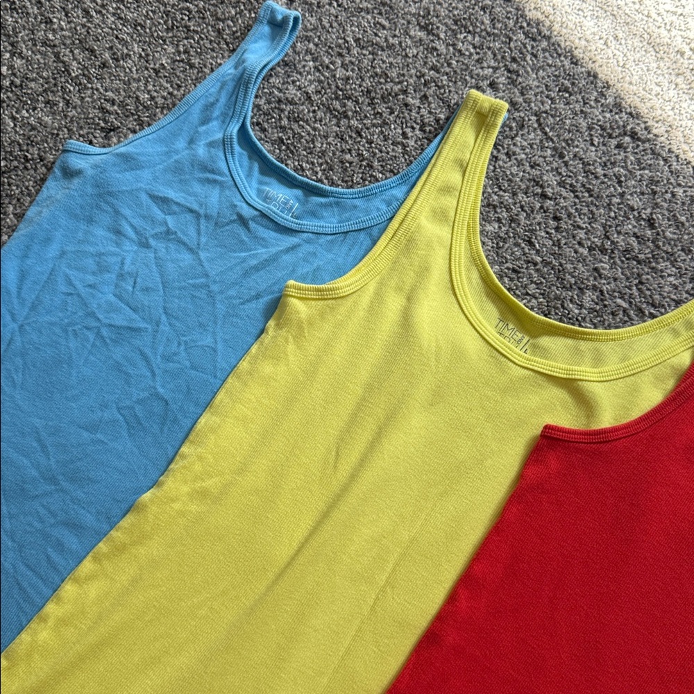 Assorted Ribbed Tank Tops - Blue, Yellow, Red, Pink size large wore - Picture 3 of 4